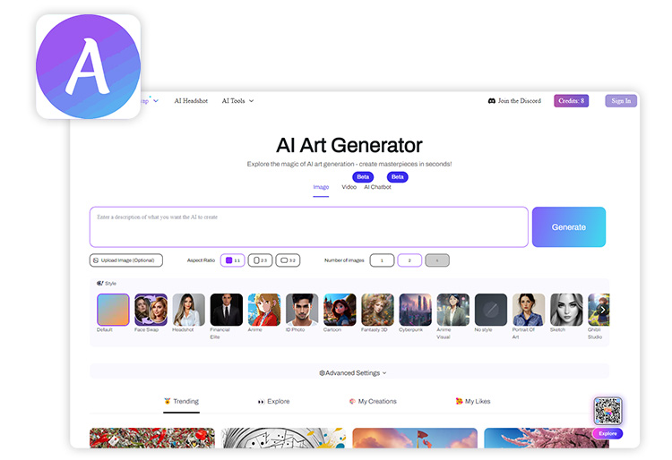 text to image UI of ArtGuru to generate album cover